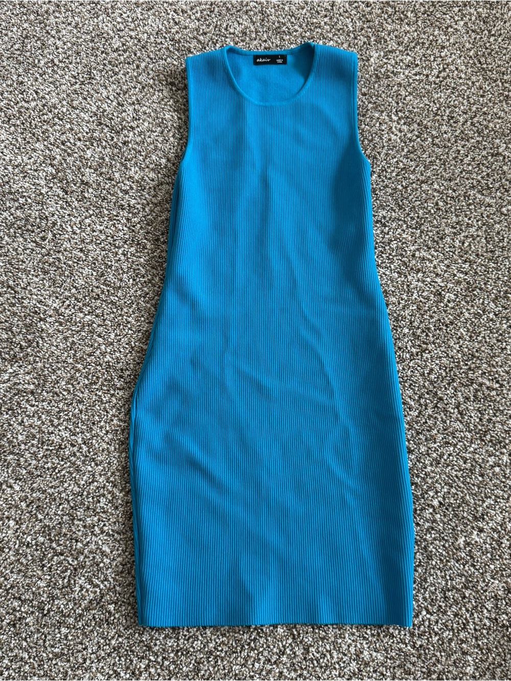 Akaiv Sleeveless Ribbed Mini Dress in Teal